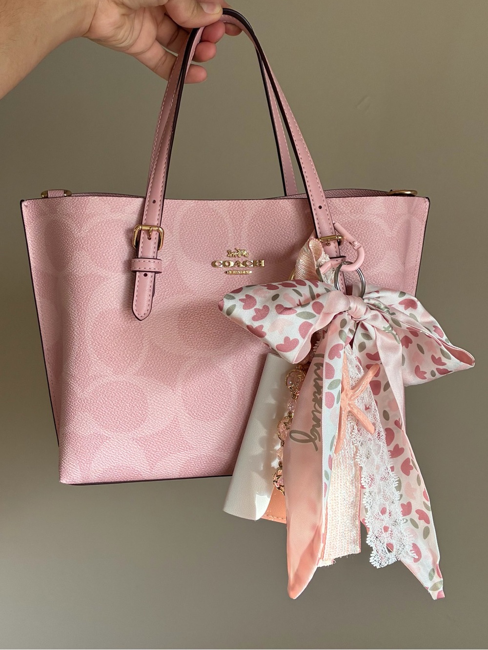 Pink Floral Ribbon Keychain Bag Charm